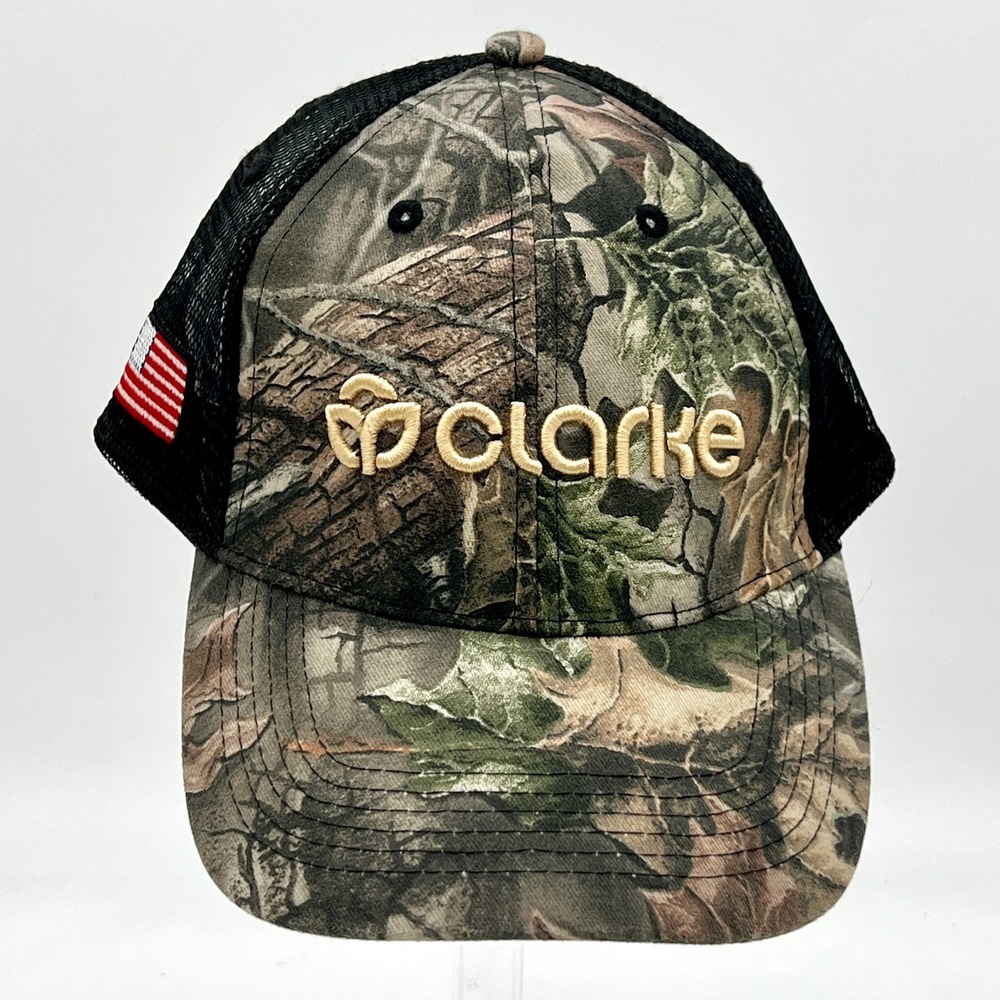 Clarke SnapBack Trucker Hat Mosquito Control Camo Black USA Flag Logo